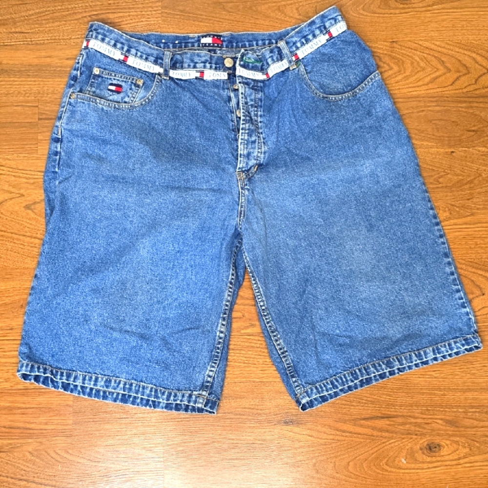 Y2K TOMMY SPELL OUT DENIM SHORTS JORTS 38